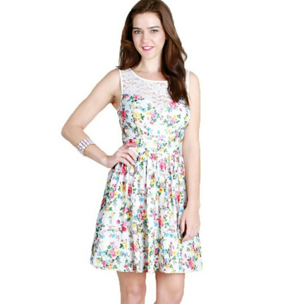 Nikibik Garden‎ Floral Fit&Flare Dress w/Lace, Sz S